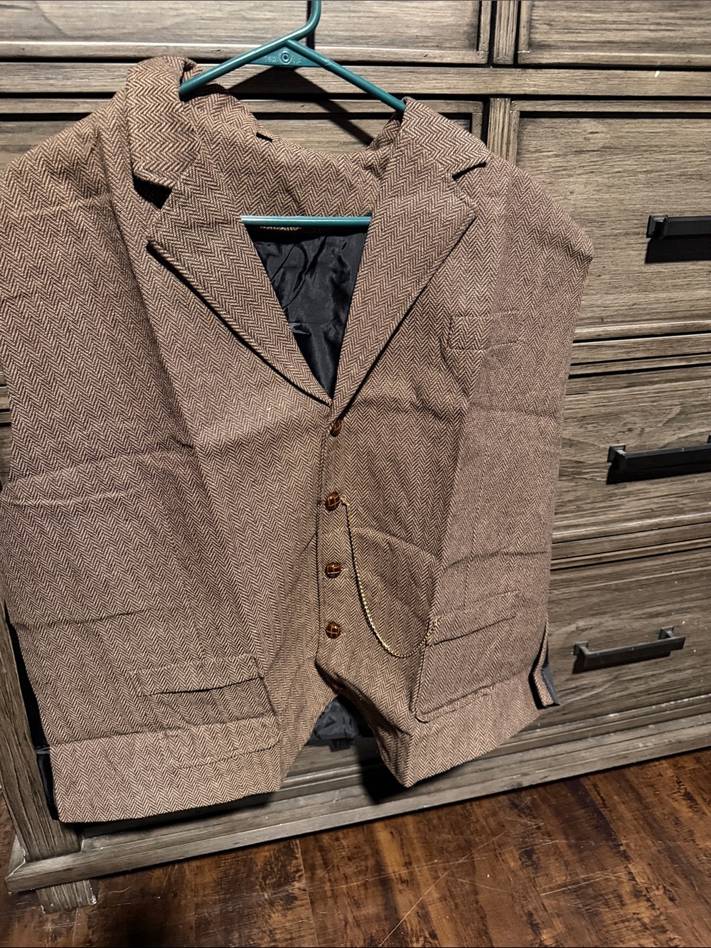 Brown Herringbone Men's Three-Button Vest - Tailored Tweed Style